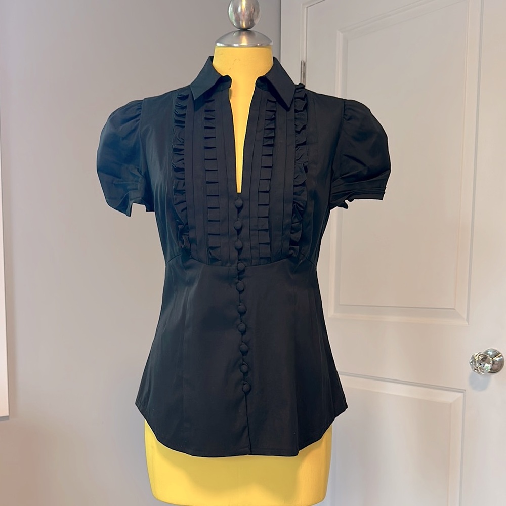 Nanette Lepore Black and Yellow Puff Sleeve Blouse